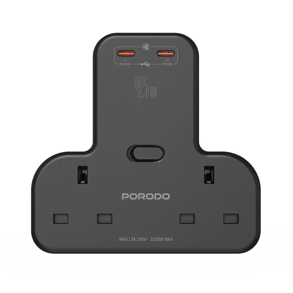 Porodo Multi-Port Wall Socket - Black