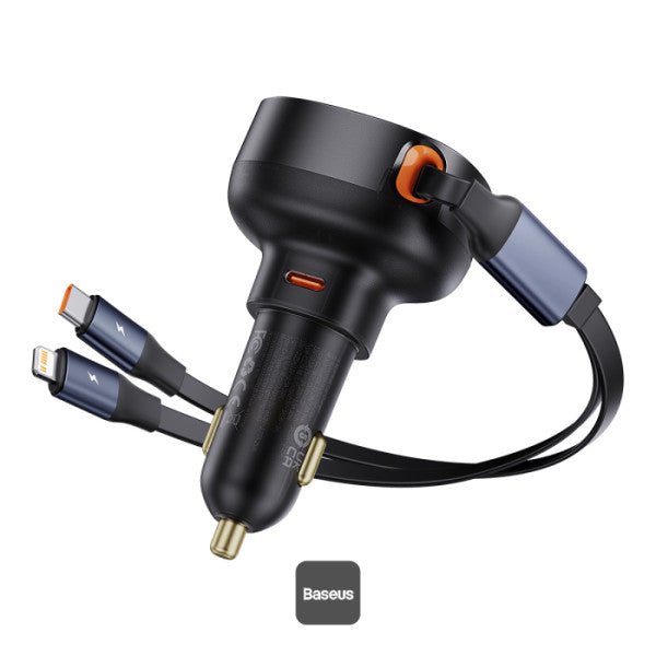 Baseus Car Charger Type-C Port + Type-C & Lightning Retractable Cable 60W Enjoyment Pro Series
