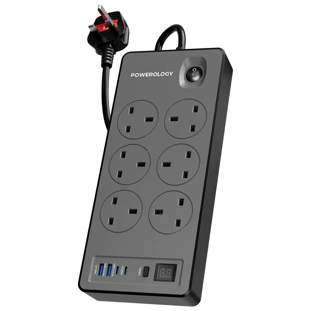 Powerology - 6AC 2990W Power Strip PD 20W - Black