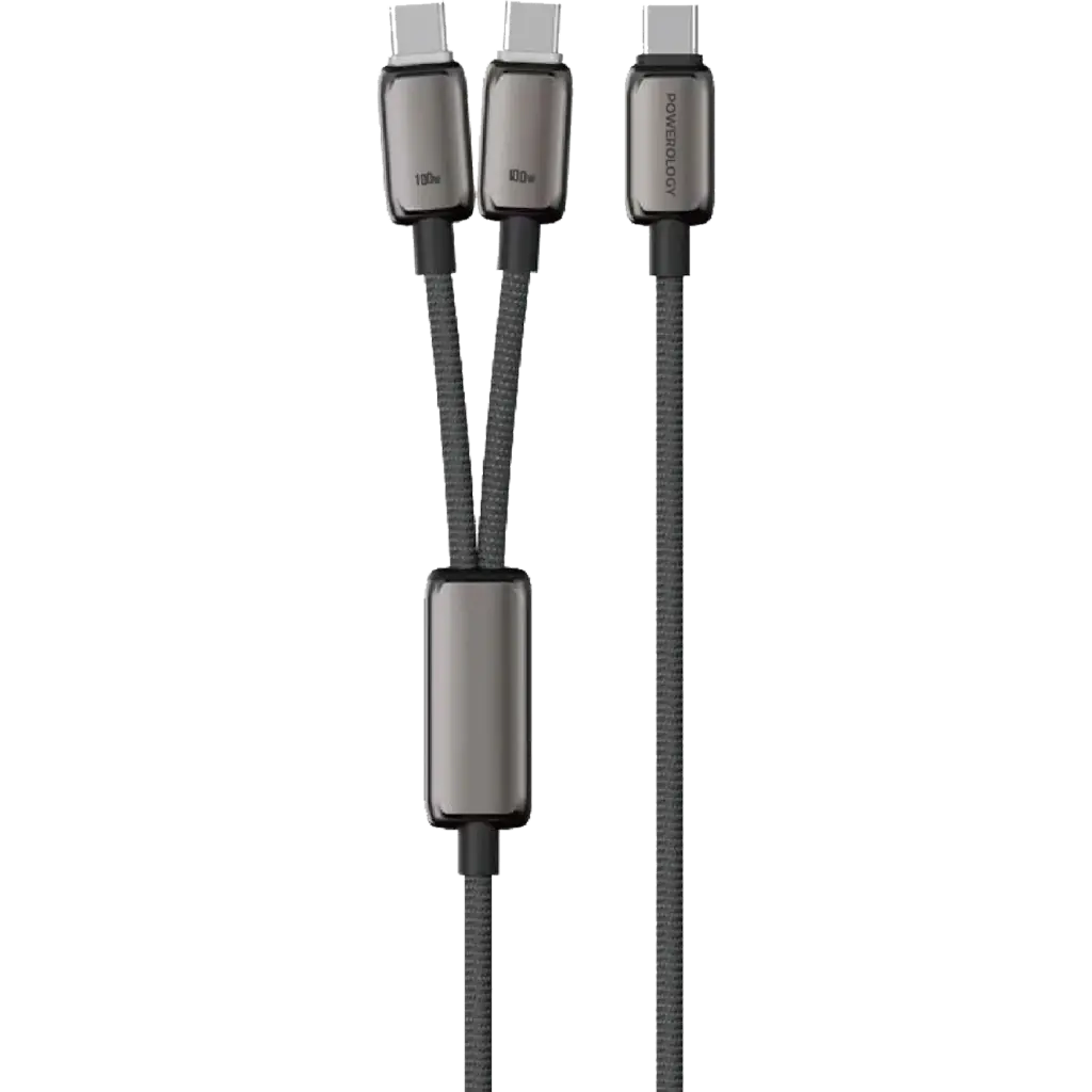Powerology - Zinco Series 2-In-1 Dual USB-C Cable - Dark Gray