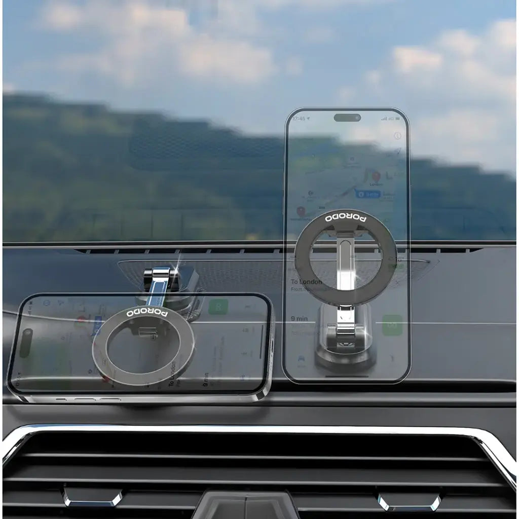 Porodo - GripFold MagSafe Rotatable Car Mount 360° Full Rotation - Black