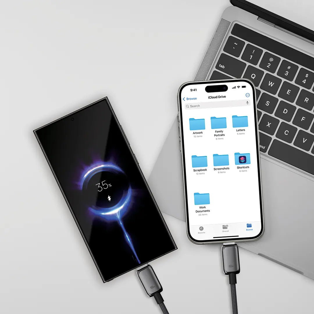 Powerology - Zinco Series 2-In-1 Dual USB-C Cable - Dark Gray