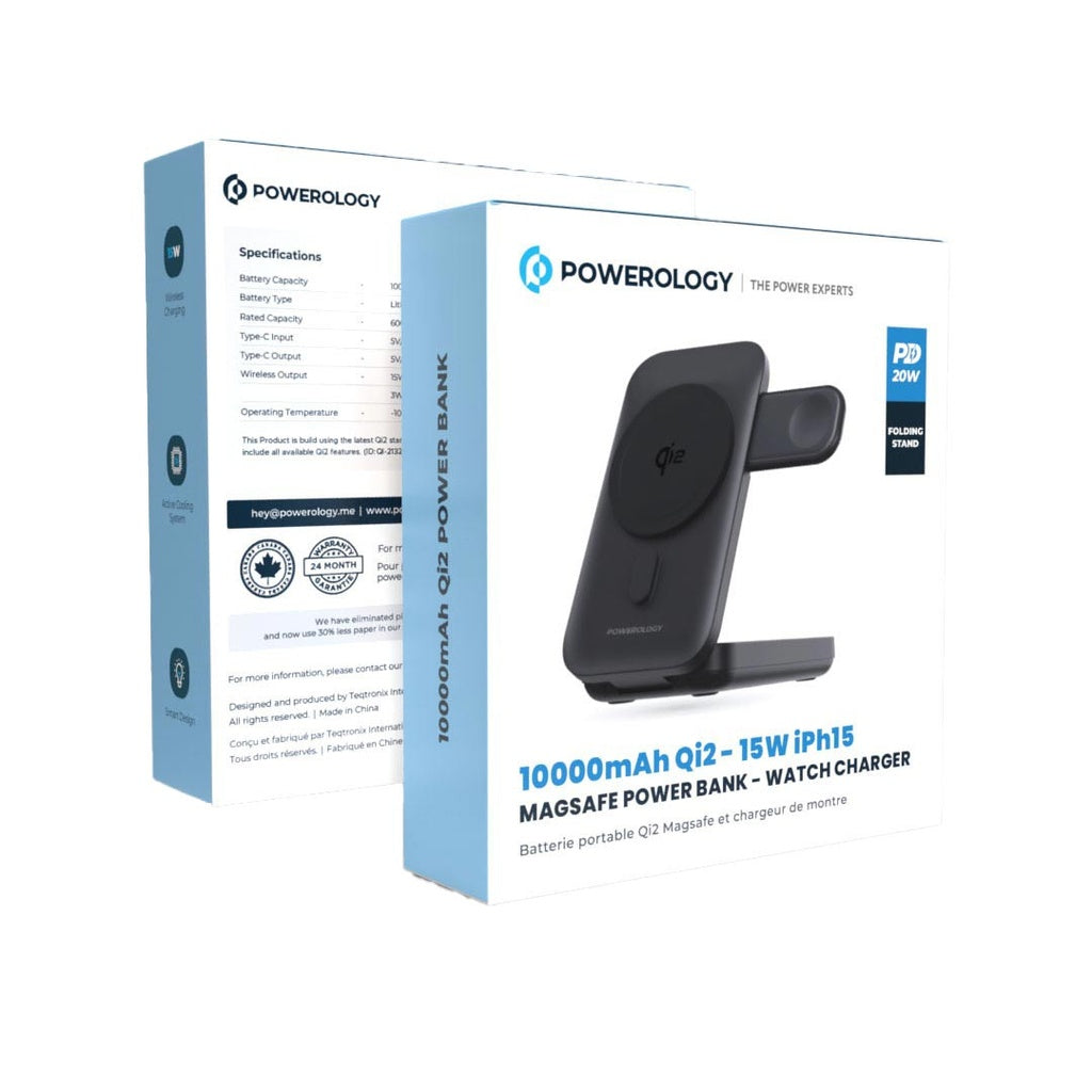 Powerology - 10000mAh Qi2 - 15W iPh15 MagSafe Power Bank - Black - TECH STREET