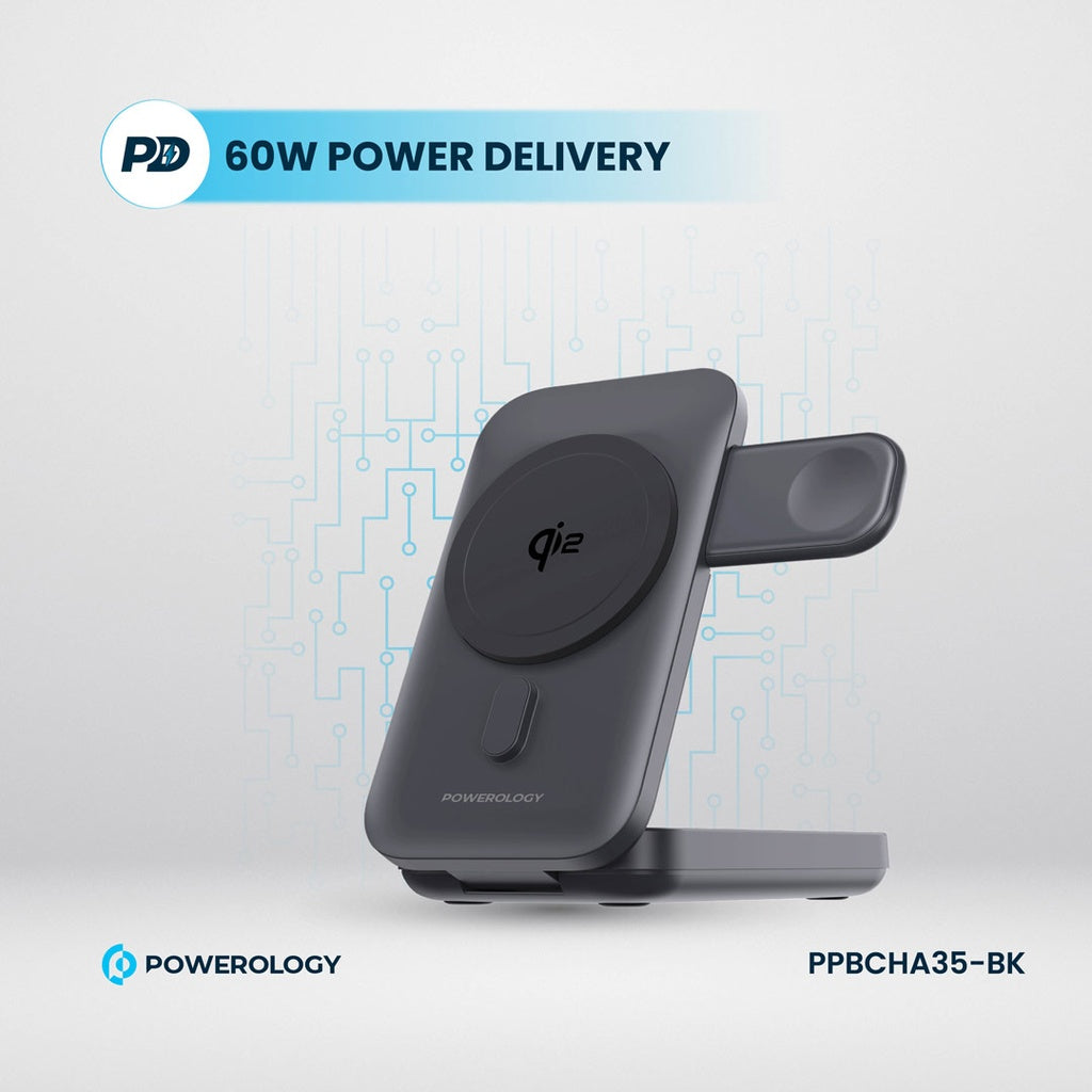 Powerology - 10000mAh Qi2 - 15W iPh15 MagSafe Power Bank - Black - TECH STREET