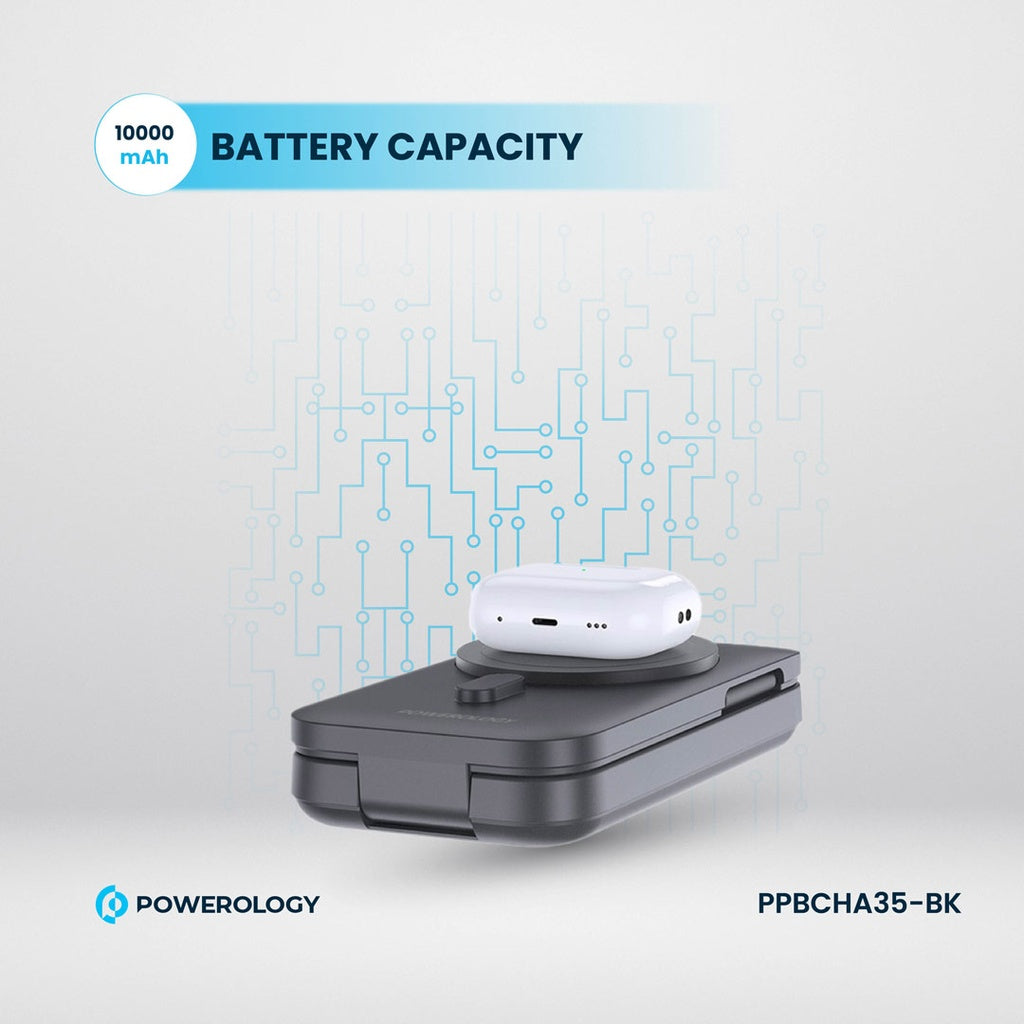 Powerology - 10000mAh Qi2 - 15W iPh15 MagSafe Power Bank - Black - TECH STREET