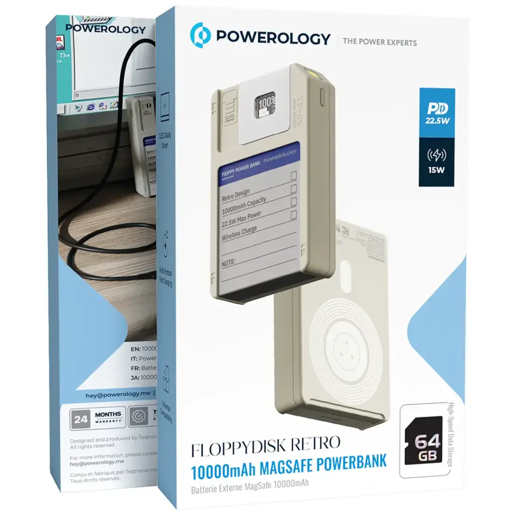 Powerology - Floppydisk Retro 10000mAh MagSafe Power bank - White - TECH STREET