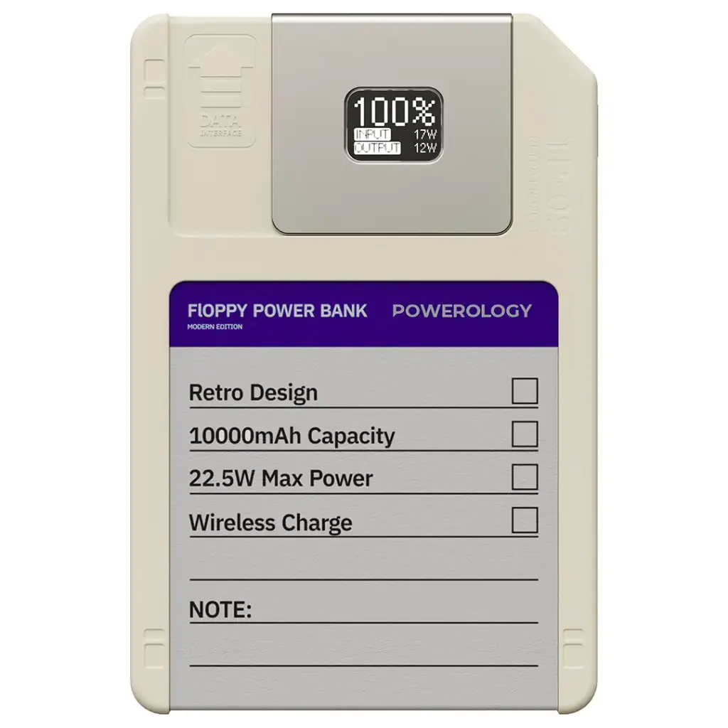 Powerology - Floppydisk Retro 10000mAh MagSafe Power bank - White - TECH STREET