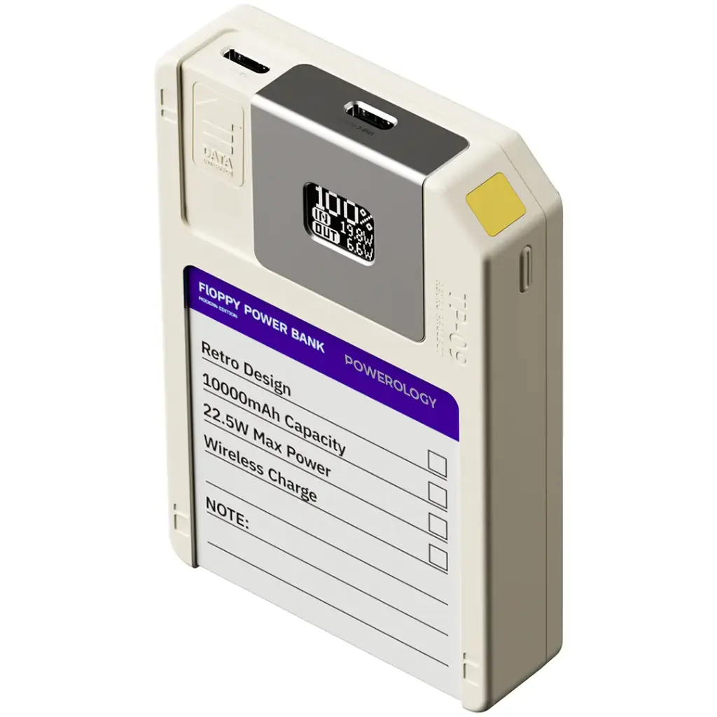 Powerology - Floppydisk Retro 10000mAh MagSafe Power bank - White - TECH STREET