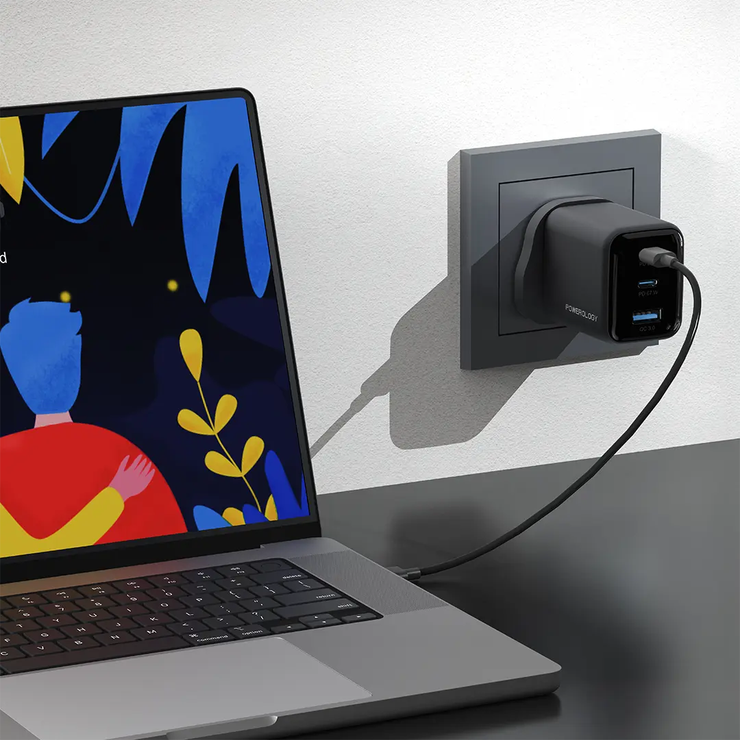 Powerology - Volt-X 67W Multi-Port Gan Wall Charger Black