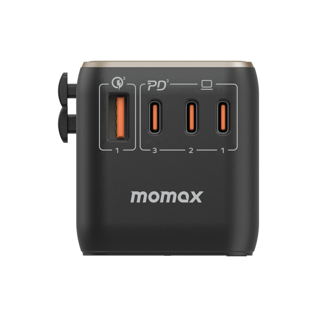 MOMAX 1-WORLD 120W GAN 4 PORTS AC TRAVEL ADAPTER WITH 100W USB-C TO USB-C CABLE