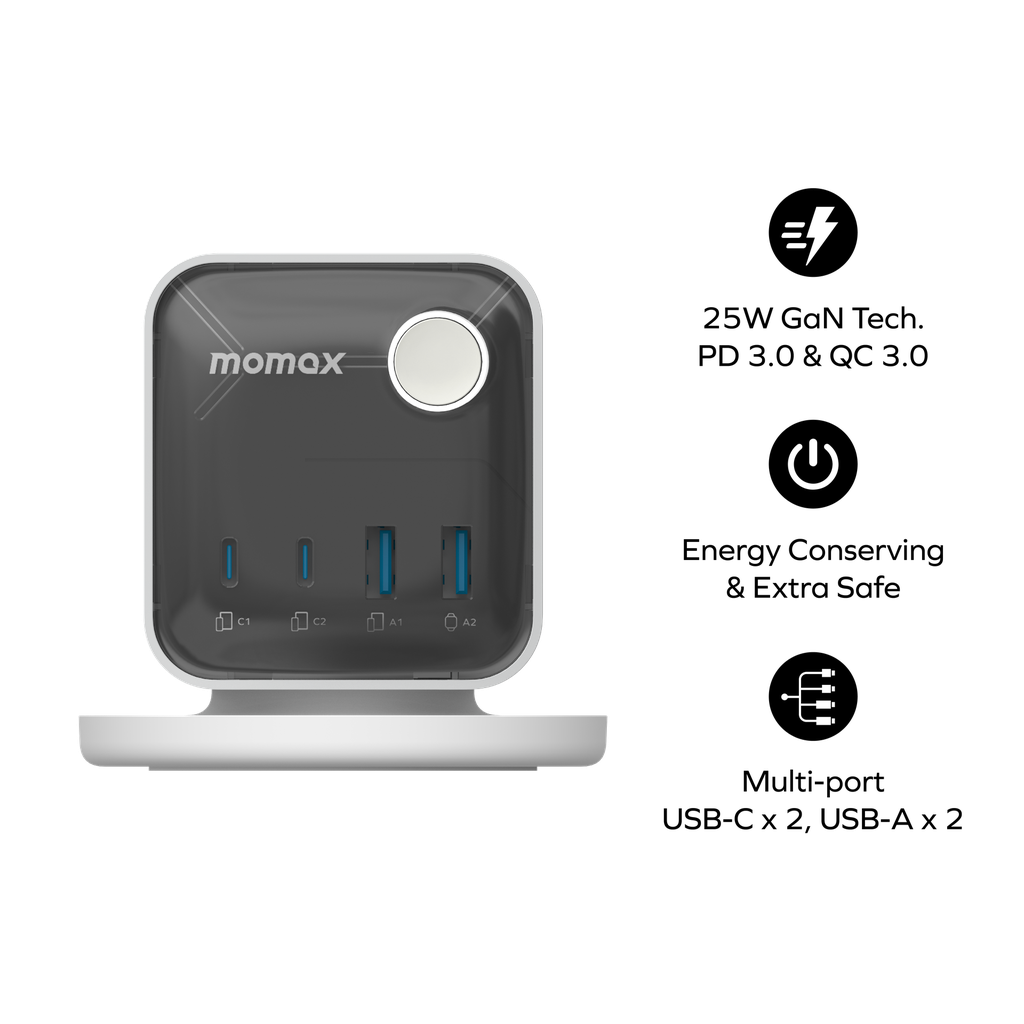 MOMAX 1-CHARGE WORK FLOW 3-OUTLET POWER CUBE WITH USB