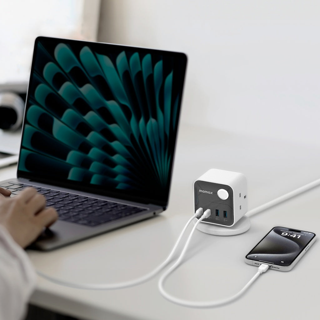 MOMAX 1-CHARGE WORK FLOW 3-OUTLET POWER CUBE WITH USB