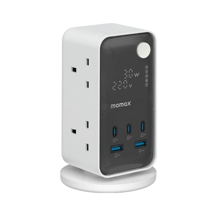 MOMAX 1-CHARGE WORK FLOW 6-OUTLET DIGITAL DISPLAY POWER TOWER WITH USB