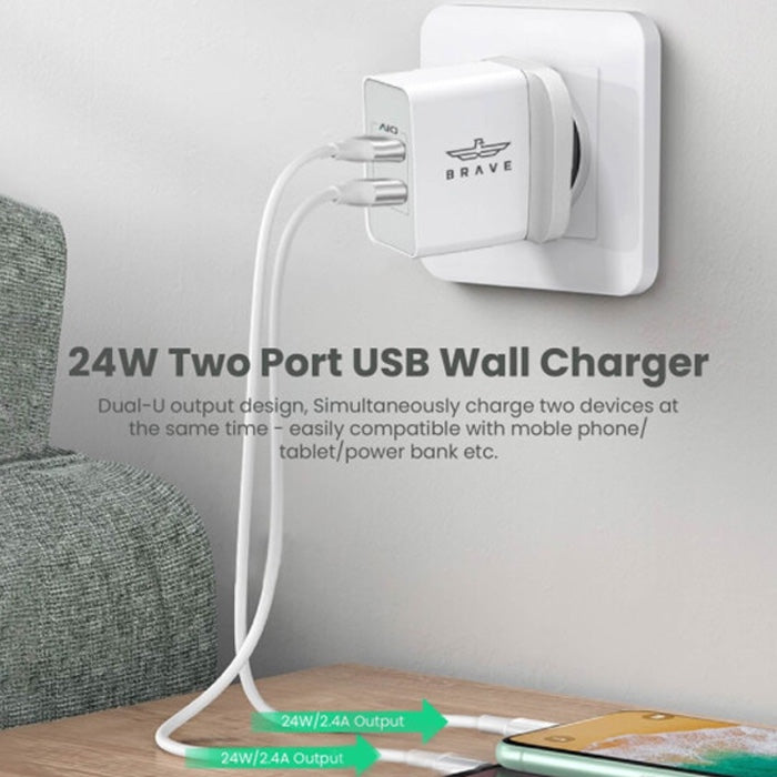 BRAVE 2 PORT USR WALL CHARGER 24W