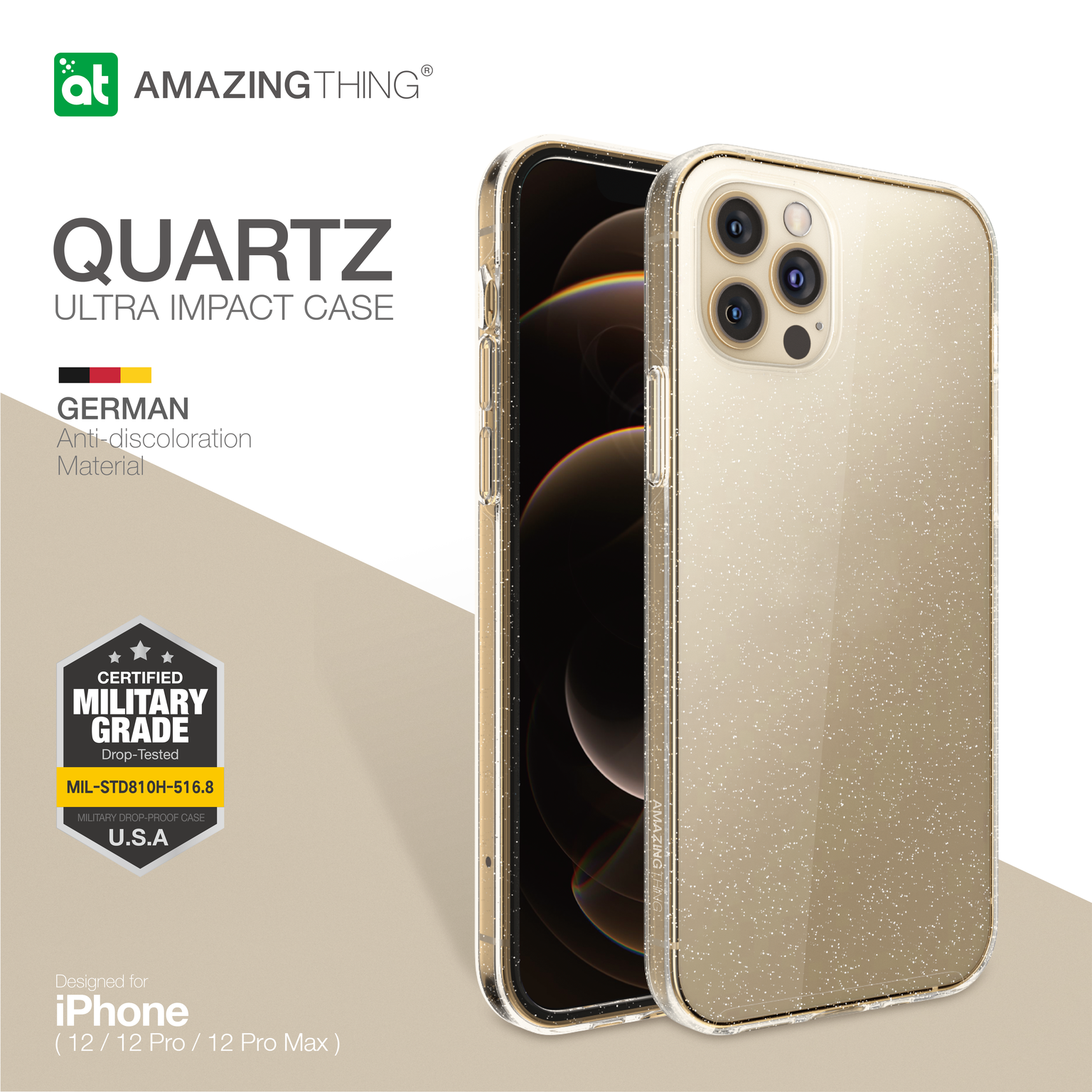 AMAZINGthing Anti-Microblal Quartz Ultra Impact Case for iPhone 12 & 12 Pro - Flashing Crystal - TECH STREET