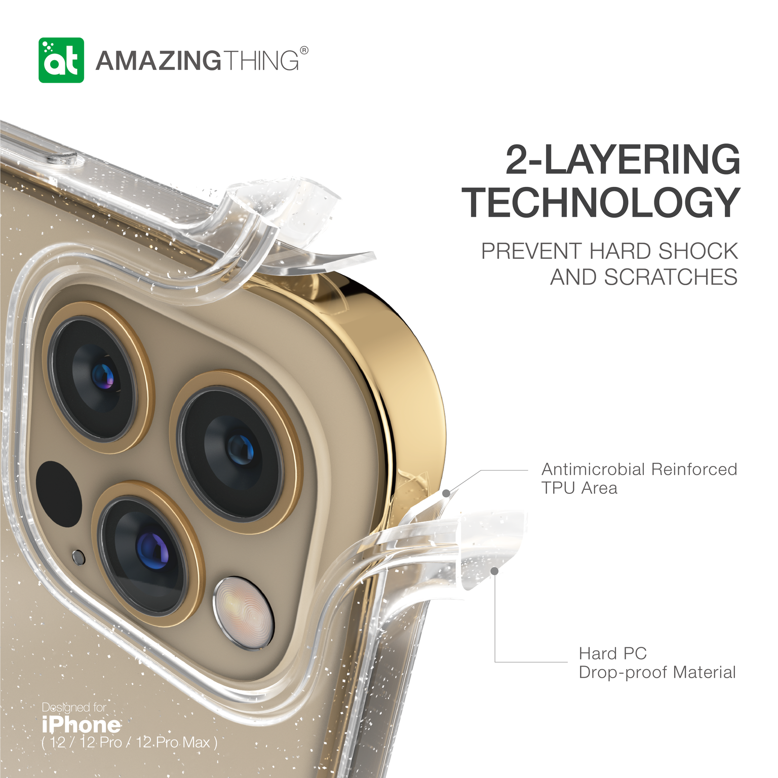 AMAZINGthing Anti-Microblal Quartz Ultra Impact Case for iPhone 12 & 12 Pro - Flashing Crystal - TECH STREET