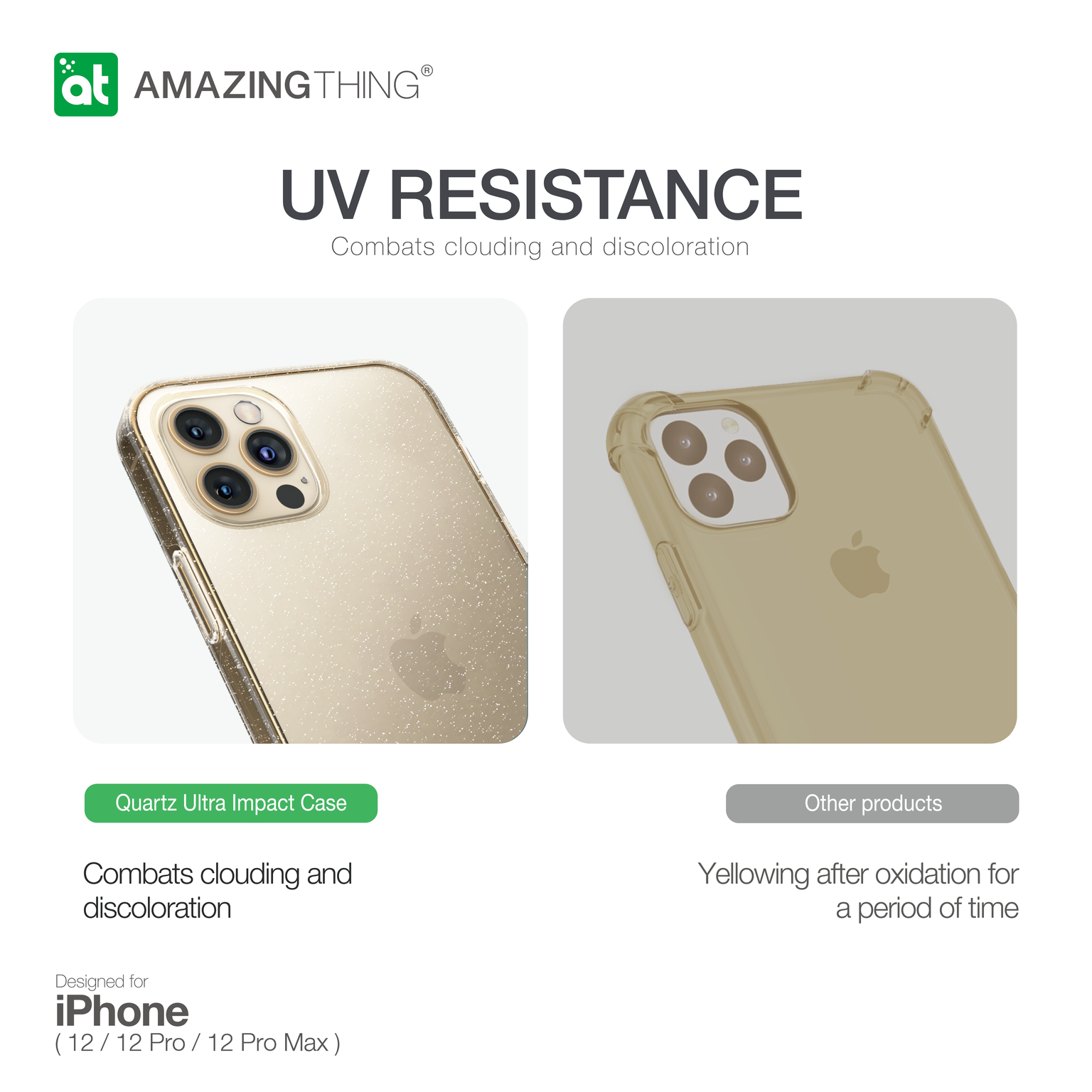 AMAZINGthing Anti-Microblal Quartz Ultra Impact Case for iPhone 12 & 12 Pro - Flashing Crystal - TECH STREET