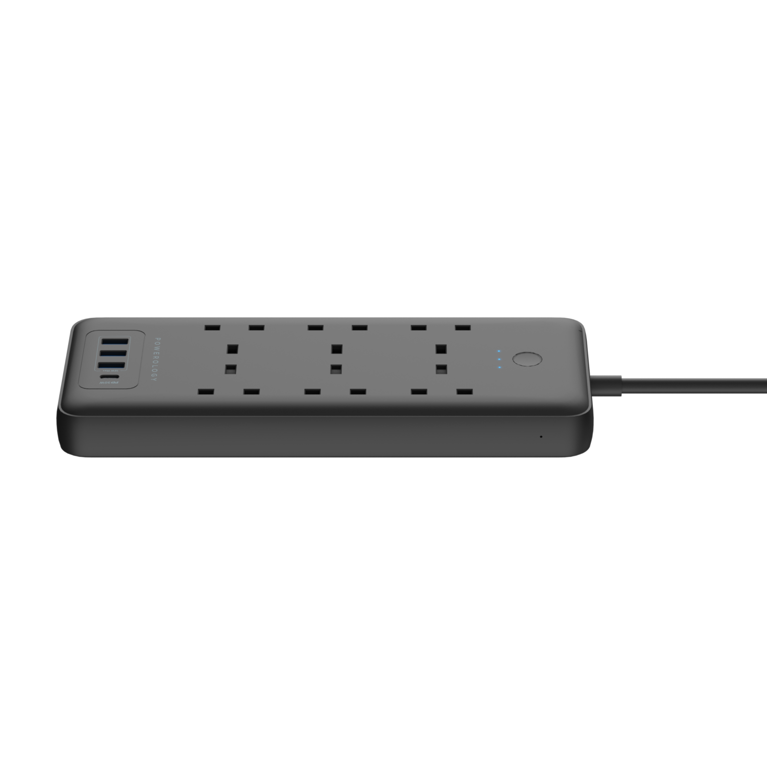 Powerology 6 AC 3 USB & USB-C PD 30W Multiport Smart Power Socket 3250W 13A 2M