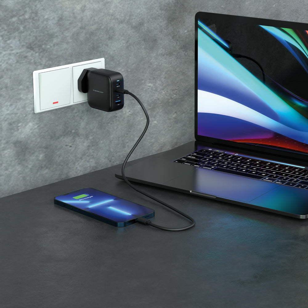 Powerology 3 Port PD + 1 QC3.0 GaN Wall Charger 100W
