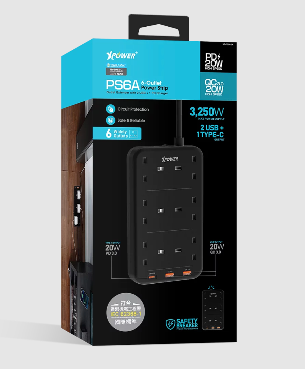 XPOWER PS6A 2 IN 1 PD 3.0 6 SOCKETS POWER STRIP