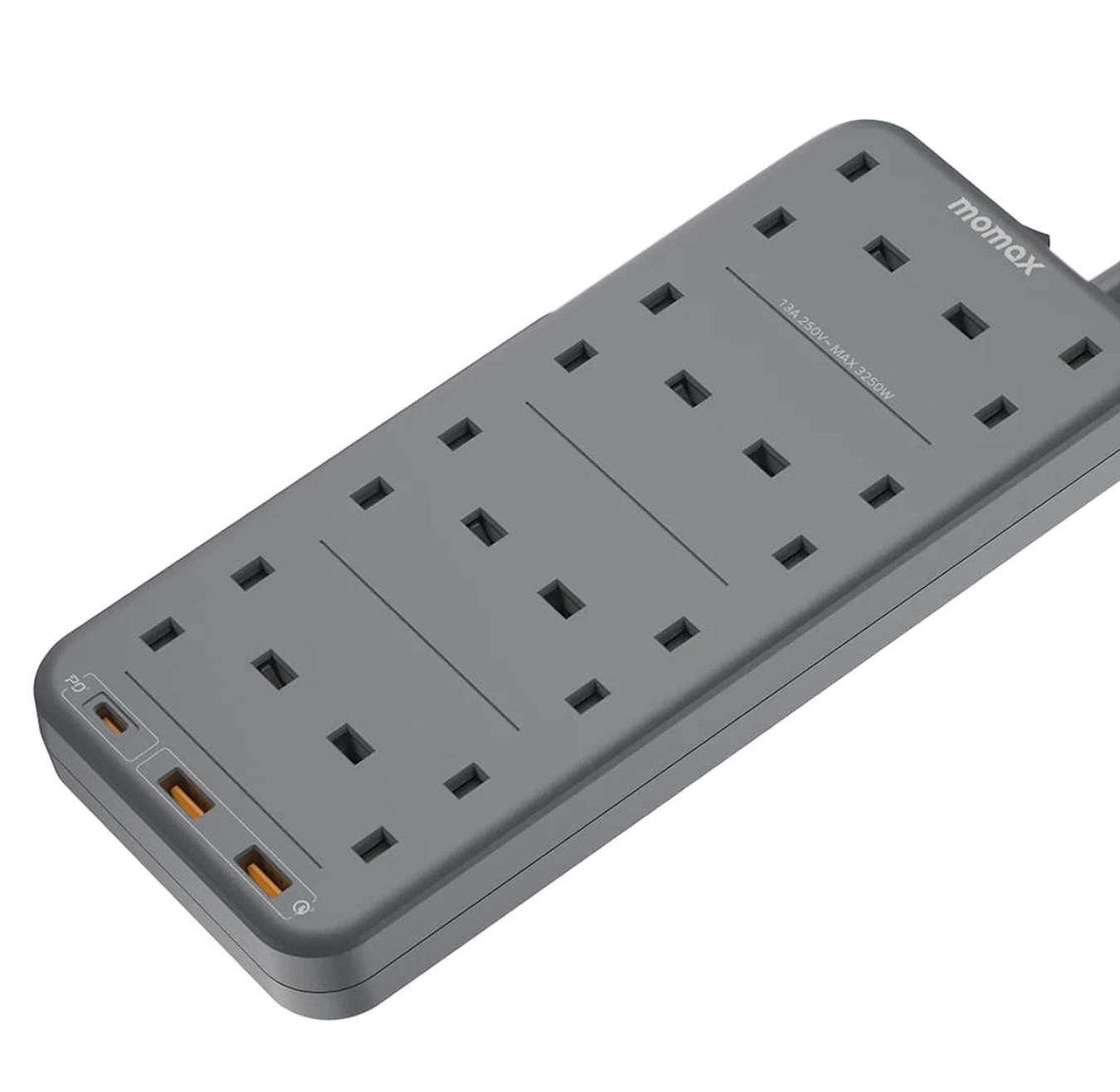 MOMAX ONE PLUG 8-OUTLET POWER STRIP WITH USB SPACE GREY
