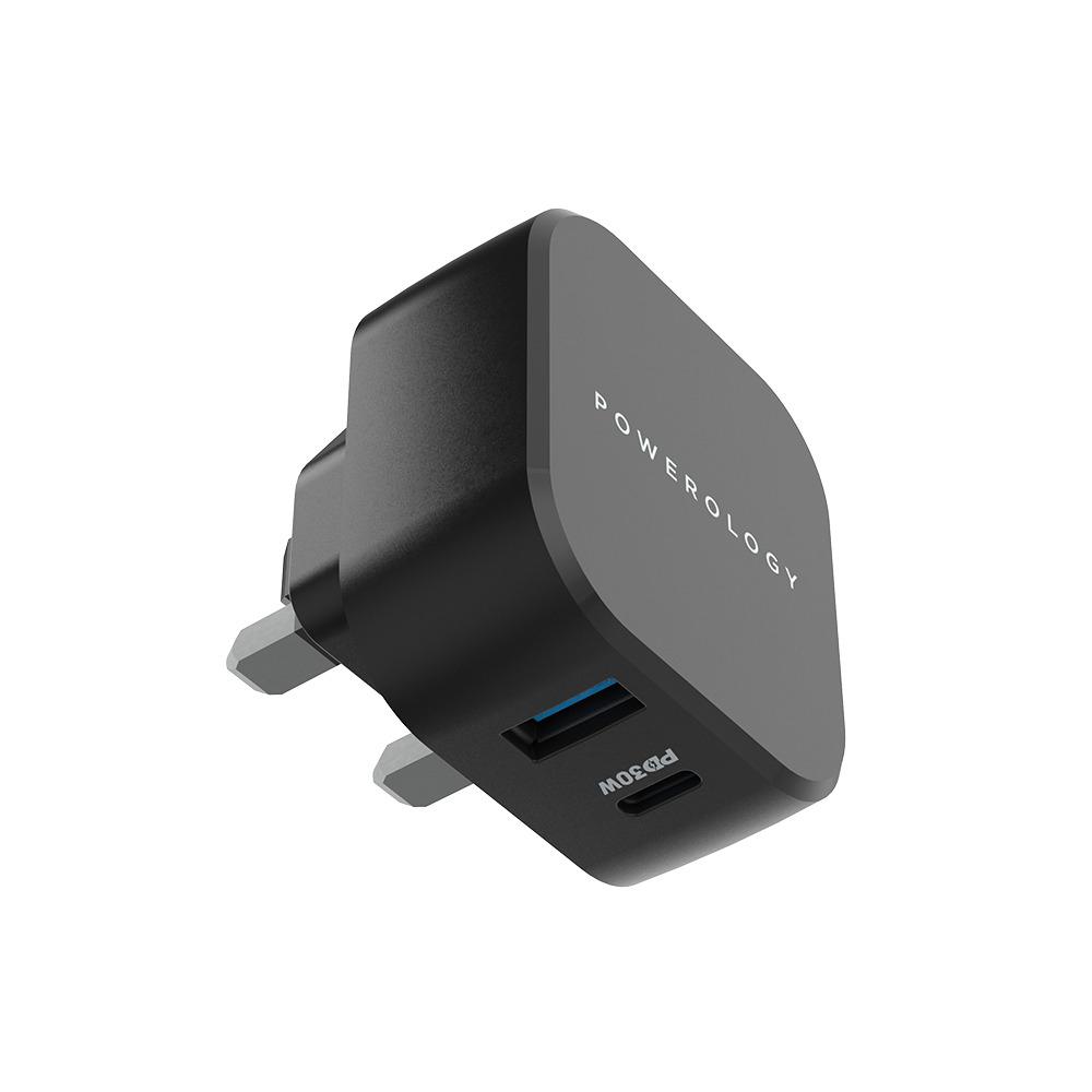 Powerology Dual Port Ultra-Compact Quick Wall Charger USB-A 18W + PD 30W