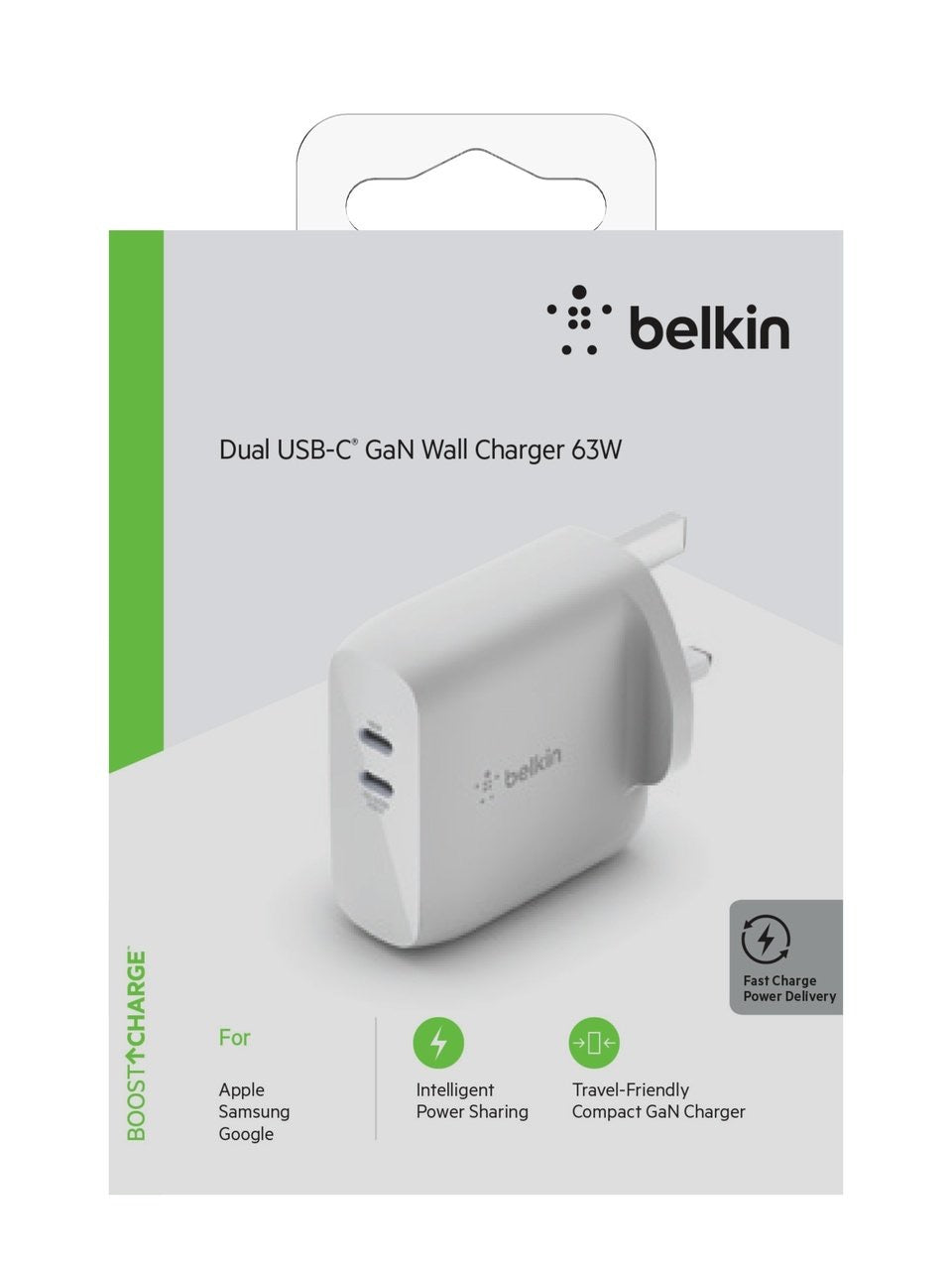Belkin GAN Charger PD 68W Dual USB-C Ports - White - TECH STREET