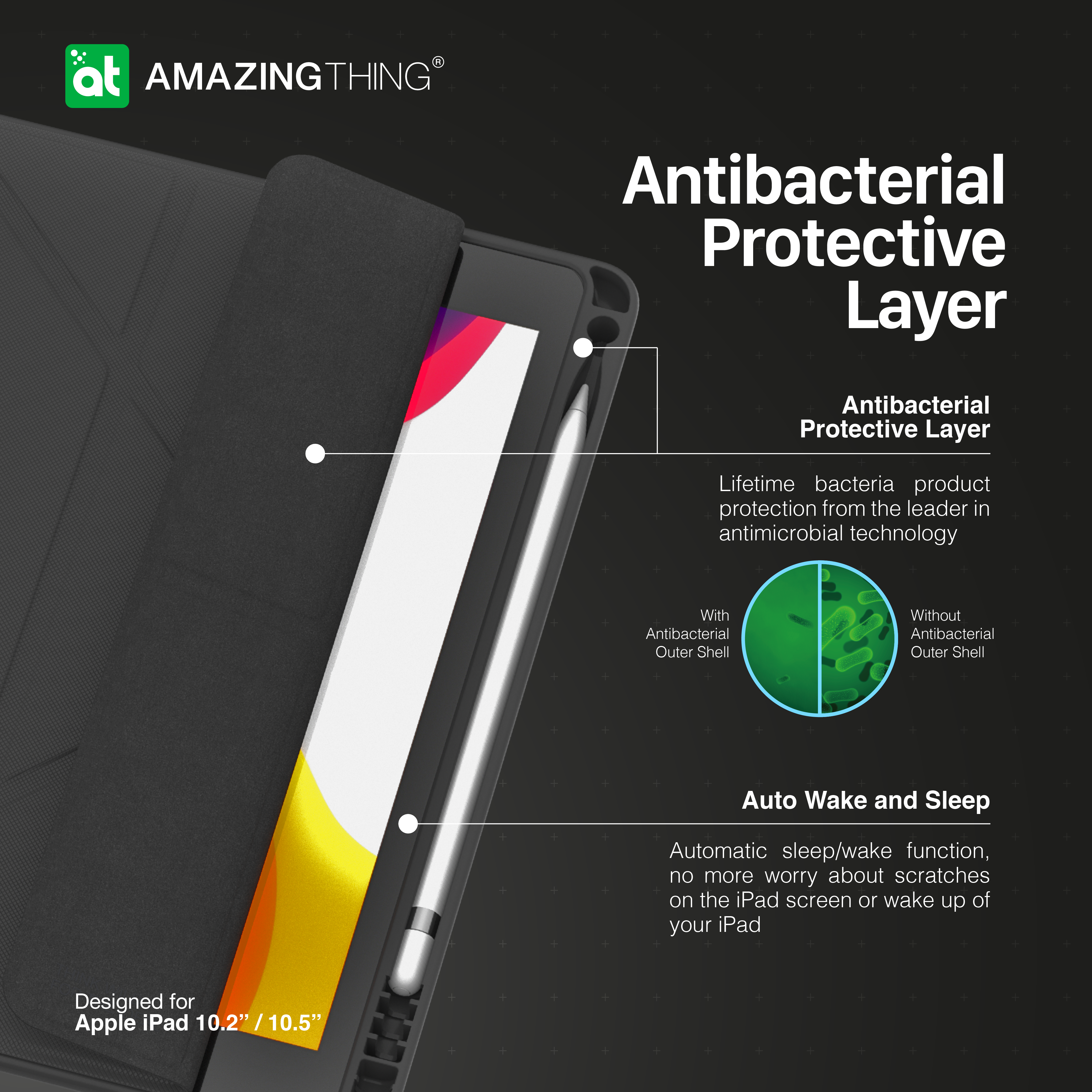 AMAZINGthing Anti-Bacterial Evolution Folio Cases for iPad 10.2inch - Black - Tech Street