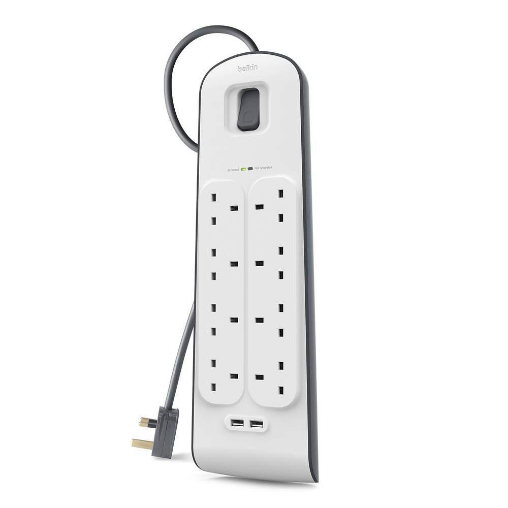 Belkin 8 Way Surge Protection Strip 2m with 2x 2.4Aamp USB Charging - TECH STREET